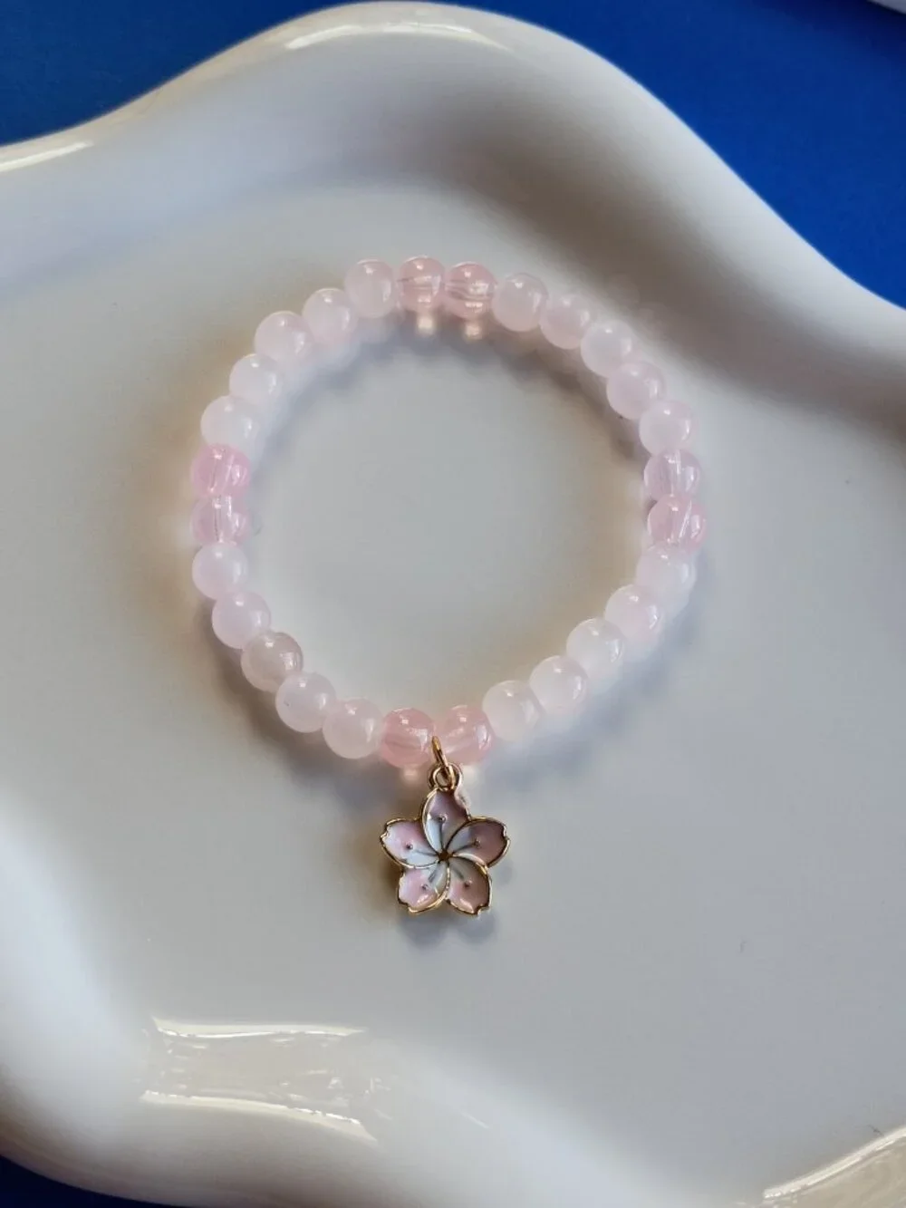 Pink Flower Kids Bracelet | Handmade Beaded Bracelet | 5.5